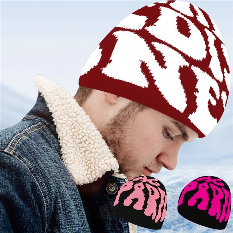 Letters Design Autumn Winter Thermal Knitted Beanie for Men Women Outdoor Windproof Cap - ANG-02
