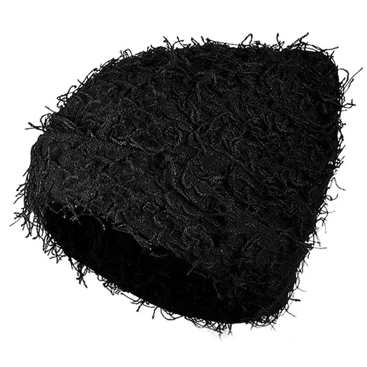 Double-Layer Warm Knitted Hat Autumn Winter Ear Head Protection Unisex Woolen Yarn Beanie Cap - Black