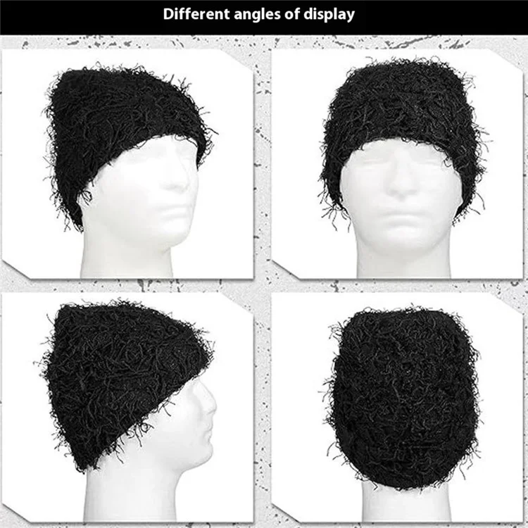 Double-Layer Warm Knitted Hat Autumn Winter Ear Head Protection Unisex Woolen Yarn Beanie Cap - Black