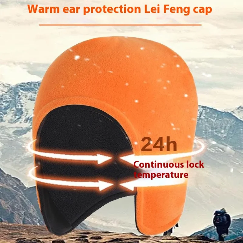 Winter Outdoor Earflap Hat Ear Protection Windproof Thicken Polar Fleece Lei Feng Cap - Orange