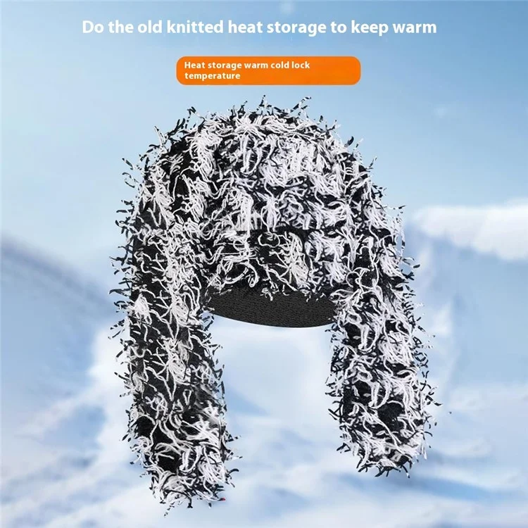 Winter Rabbit Ear Warm Knitted Ear Protection Hat Windproof Outdoor Cycling Cap - Black