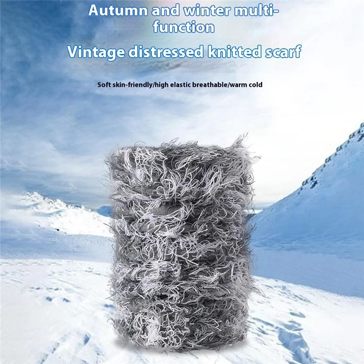 Winter Outdoor Skiing Thermal Neck Warmer Knitted Neck Gaiter with Fringes, 23x40cm - Grey+White