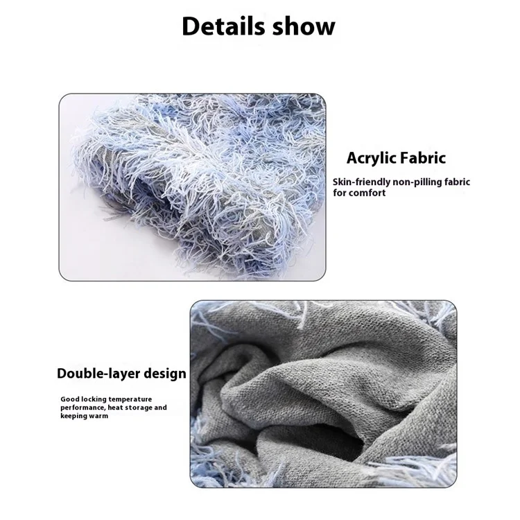 Winter Outdoor Skiing Thermal Neck Warmer Knitted Neck Gaiter with Fringes, 23x40cm - Grey+White