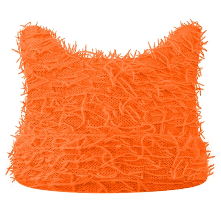 Winter Cat Ear Beanie Double Layer Knitted Windproof Ear Protection Hat Outdoor Cycling Warm Cap - Orange