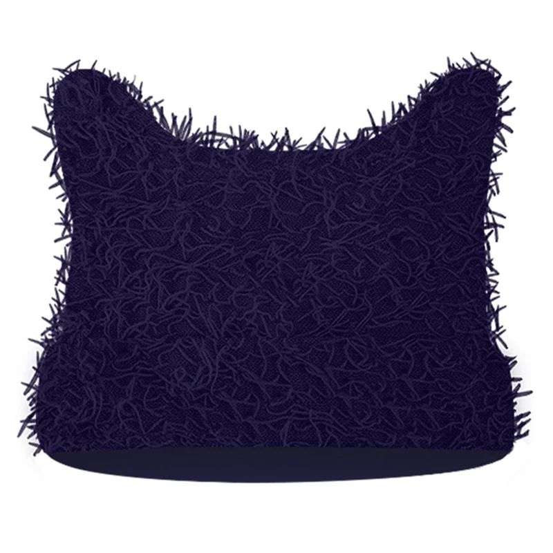 Winter Cat Ear Beanie Double Layer Knitted Windproof Ear Protection Hat Outdoor Cycling Warm Cap - Navy Blue