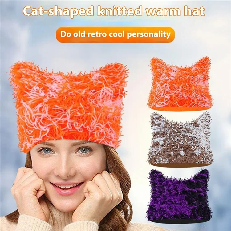 Winter cat ear beanie, double-layer, knitted, windproof, with ear protection, for outdoor use, cycling, warm hat - Style A