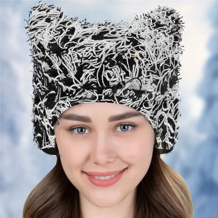Winter cat ear beanie, double-layer, knitted, windproof, with ear protection, for outdoor use, cycling, warm hat - Style A