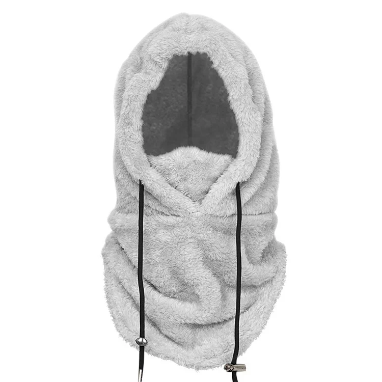 Winter Windproof Faux Fur Balaclava Snood Multipurpose Face Mask Thermal Neck Warmer Hood - Light Grey