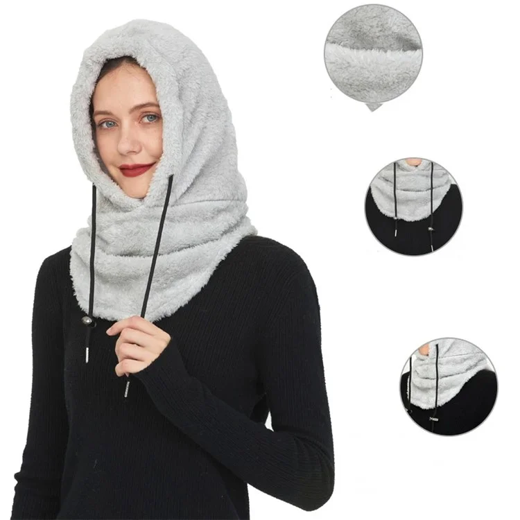 Winter Windproof Faux Fur Balaclava Snood Multipurpose Face Mask Thermal Neck Warmer Hood - Light Grey