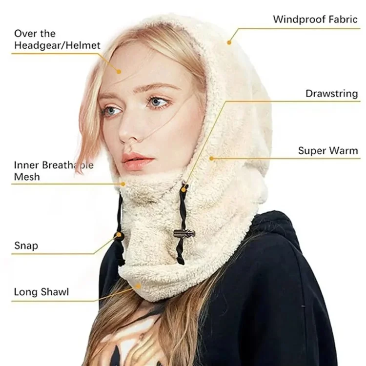 Winter Windproof Faux Fur Balaclava Snood Multipurpose Face Mask Thermal Neck Warmer Hood - Light Grey