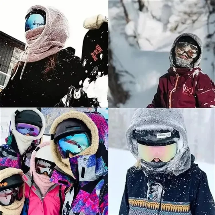 Winter Windproof Faux Fur Balaclava Snood Multipurpose Face Mask Thermal Neck Warmer Hood - Light Grey