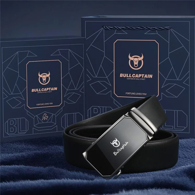 BULLCAPTAIN PD0007 120cm Gürtel aus Rindsleder der ersten Qualität für Herren mit automatischer Schnalle und Schlüsselanhänger - Gold