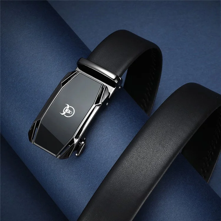 BULLCAPTAIN 0004 Ceinture en cuir de vache de première qualité de 125 cm pour hommes avec boucle automatique et porte-clés - Tarnish