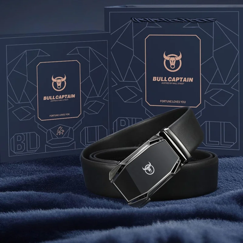 BULLCAPTAIN 0004 Ceinture en cuir de vache de première qualité de 125 cm pour hommes avec boucle automatique et porte-clés - Tarnish