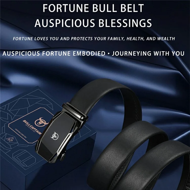 BULLCAPTAIN 0004 130cm Men Top Layer Cowhide Leather Belt Automatic Buckle Waistband with Keychain - Tarnish