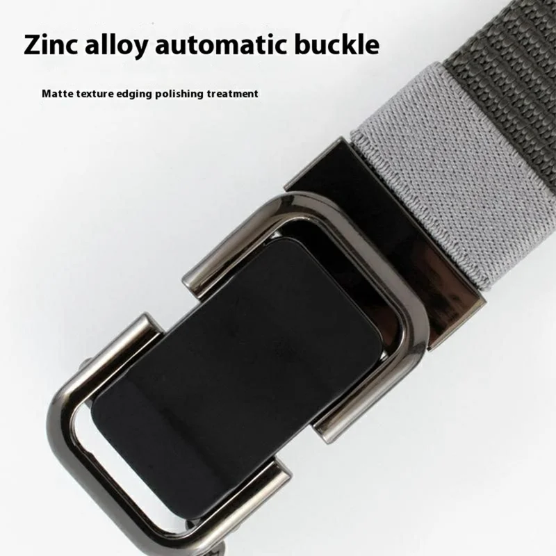 Cinto Masculino de 125cm em Nylon Trançado com Fivela Automática de Liga de Zinco, Largura de 3,5cm - Cinza Escuro+Fivela Preta