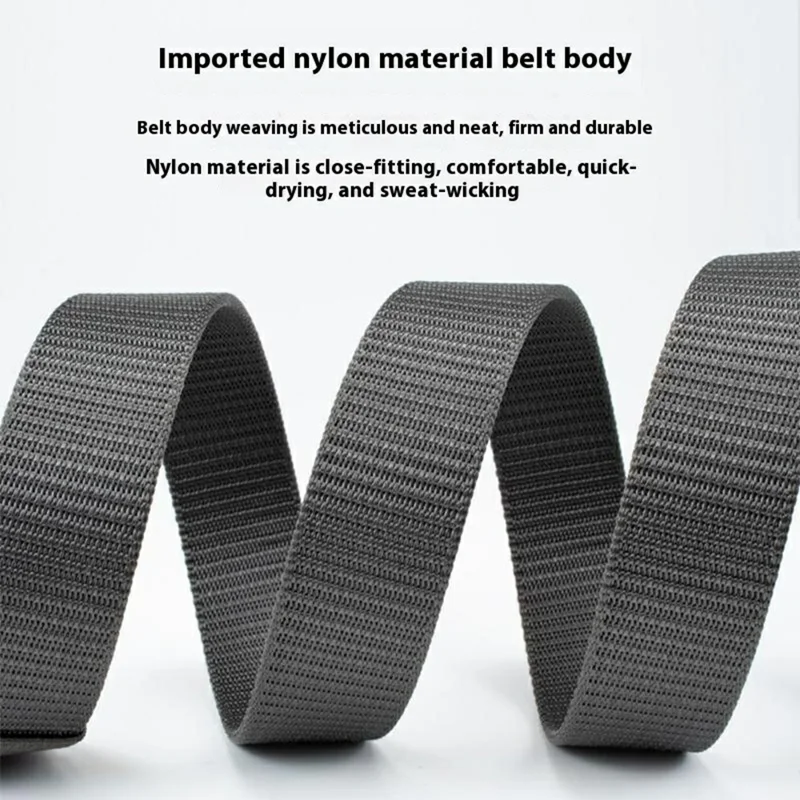 Cinto Masculino de 125cm em Nylon Trançado com Fivela Automática de Liga de Zinco, Largura de 3,5cm - Cinza Escuro+Fivela Preta