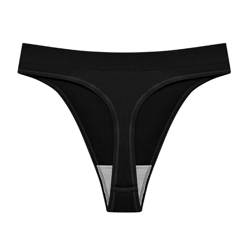 GOLOVEJOY NK03 For Women High Waist Sports Underwear Antibacterial Thongs Seamless Breathable Yoga Panties - Black L