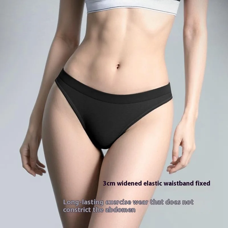 GOLOVEJOY NK03 For Women High Waist Sports Underwear Antibacterial Thongs Seamless Breathable Yoga Panties - Black L