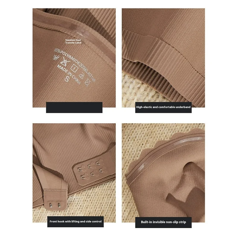 Size S For Women Strapless Bra Front Closure Push Up Bralette Anti Slip Invisible Seamless Underwear - Milk Coffee