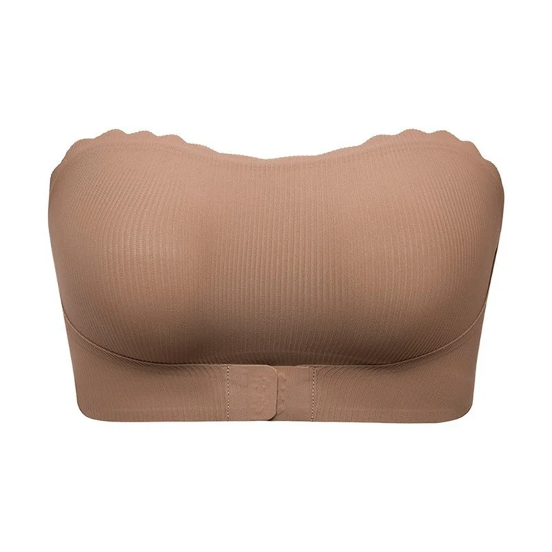 Maat L Voor Vrouwen Strapless BH Voorklitten Push-up BH Anti-slip Onzichtbare Naadloze Ondergoed - Melk Koffie