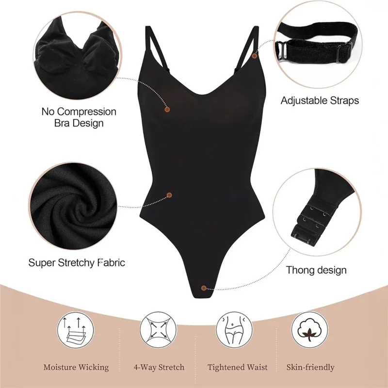 Nylon + Polyamid Formende Body med Justerbare Remme Høj Talje - Sort / 3XL