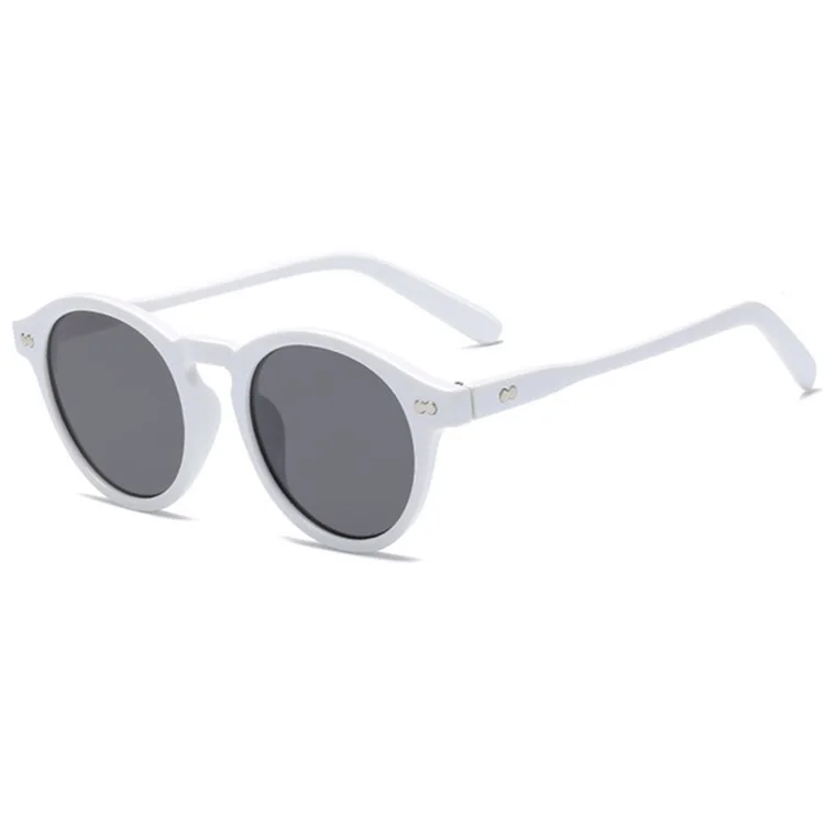13028 Retro Round Sunglasses Vintage Style Shades Rivet Decor Sun Glasses - White / Gray