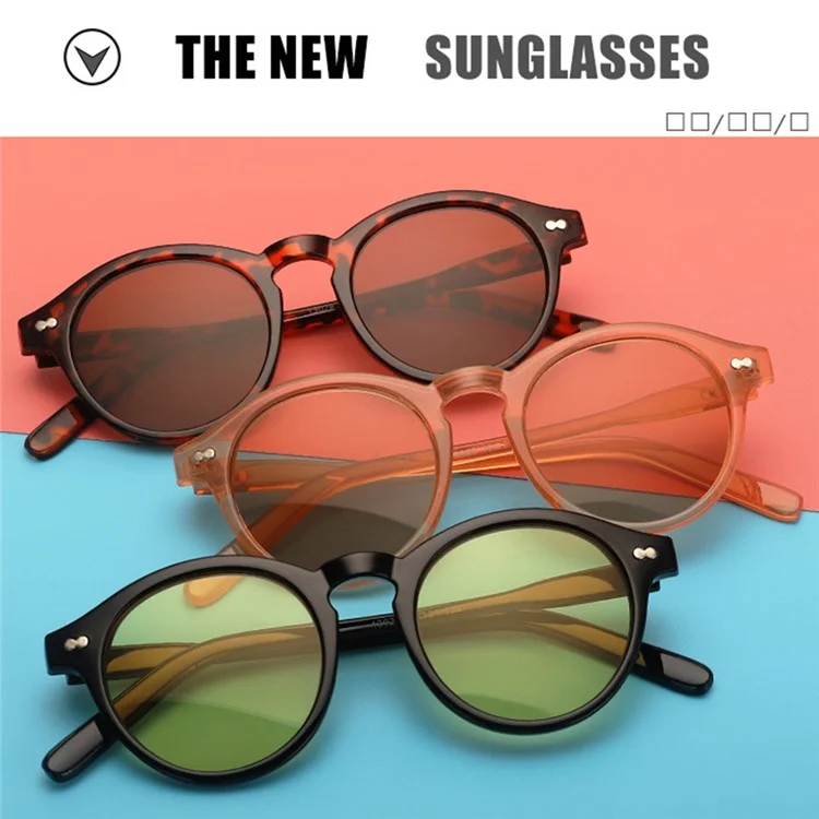 13028 Retro Round Sunglasses Vintage Style Shades Rivet Decor Sun Glasses - White / Gray