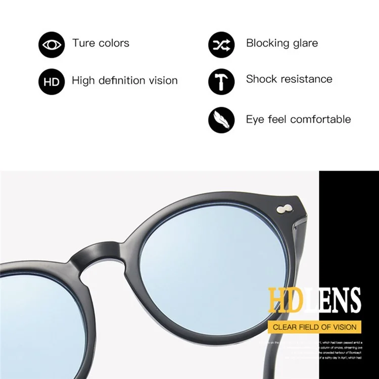 13028 Retro Round Sunglasses Vintage Style Shades Rivet Decor Sun Glasses - White / Gray