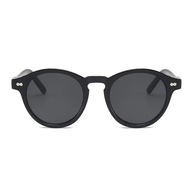 13028 Retro Round Sunglasses Vintage Style Shades Rivet Decor Sun Glasses - White / Gray