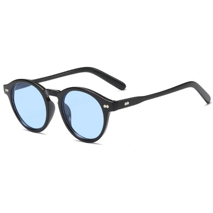 13028 Gafas de sol redondas retro con estilo vintage, decoración con remaches - Negro / Azul