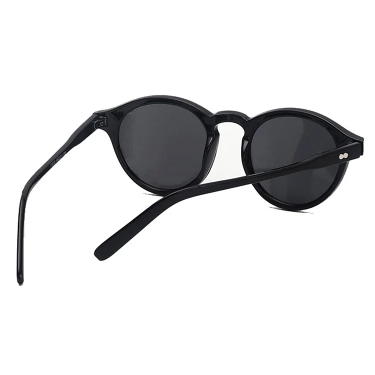 13028 Gafas de sol redondas retro con estilo vintage, decoración con remaches - Negro / Azul