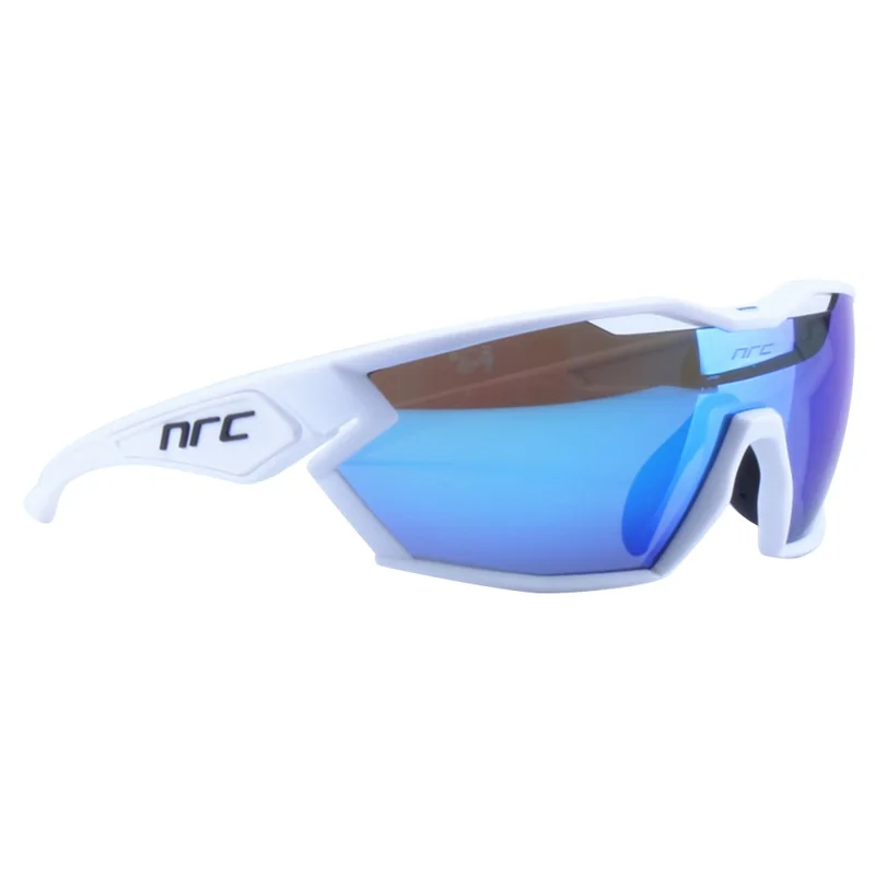 NRC X2 Sunglasses TR90 Frame Cycling Glasses with 3 Interchangeable Lenses - White / Blue Lens