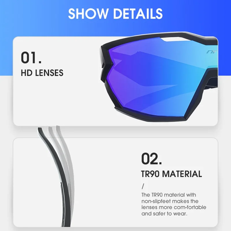 NRC X2 Sunglasses TR90 Frame Cycling Glasses with 3 Interchangeable Lenses - White / Blue Lens