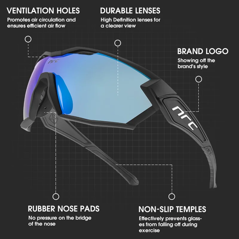 NRC X2 Sunglasses TR90 Frame Cycling Glasses with 3 Interchangeable Lenses - White / Blue Lens