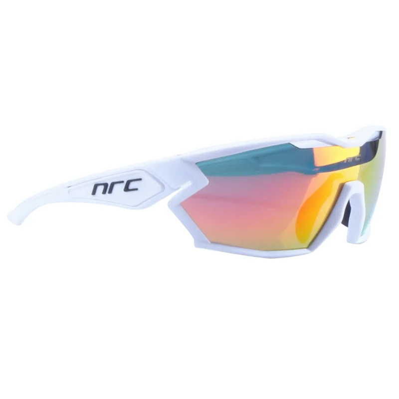 NRC X2 Sunglasses TR90 Frame Cycling Glasses with 3 Interchangeable Lenses - White / Red Lens