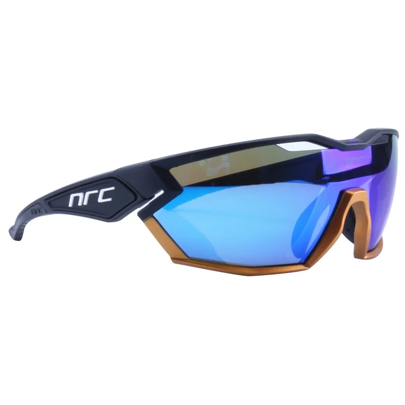 NRC X2 Sunglasses TR90 Frame Cycling Glasses with 3 Interchangeable Lenses - Black / Gold