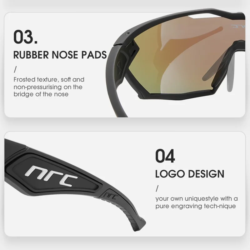 NRC X2 Sunglasses TR90 Frame Cycling Glasses with 3 Interchangeable Lenses - Black / Gold