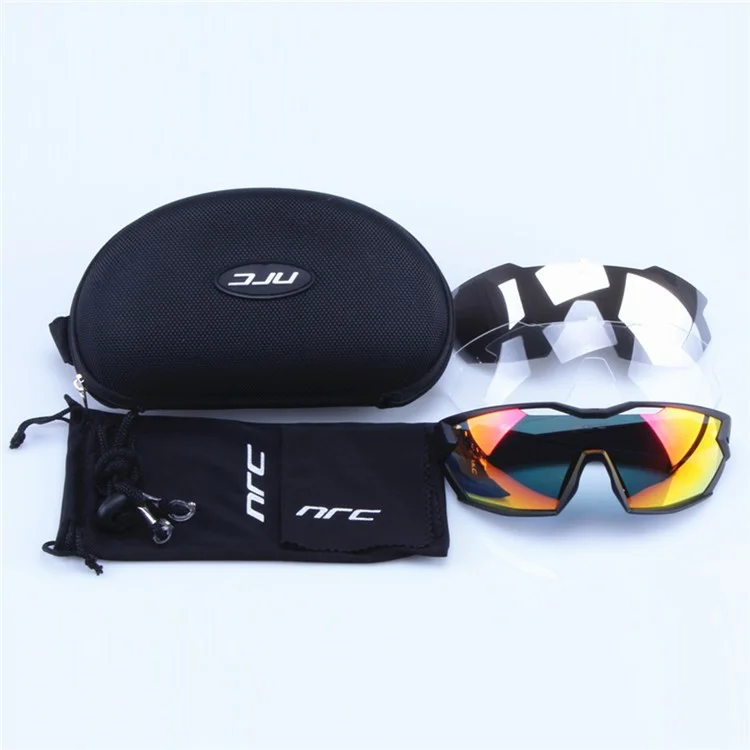 NRC X2 Sunglasses TR90 Frame Cycling Glasses with 3 Interchangeable Lenses - Red / Black