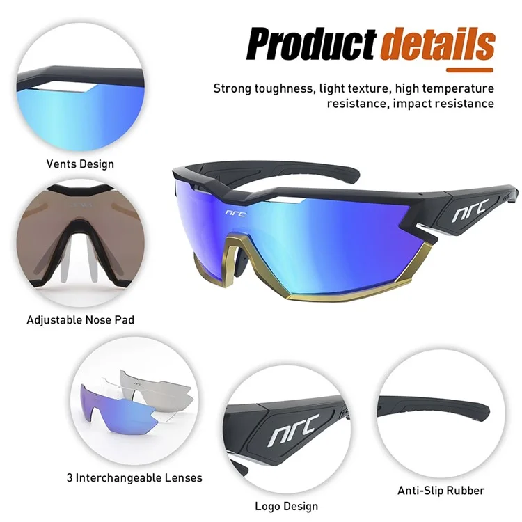 NRC X2 Sunglasses TR90 Frame Cycling Glasses with 3 Interchangeable Lenses - Red / Black