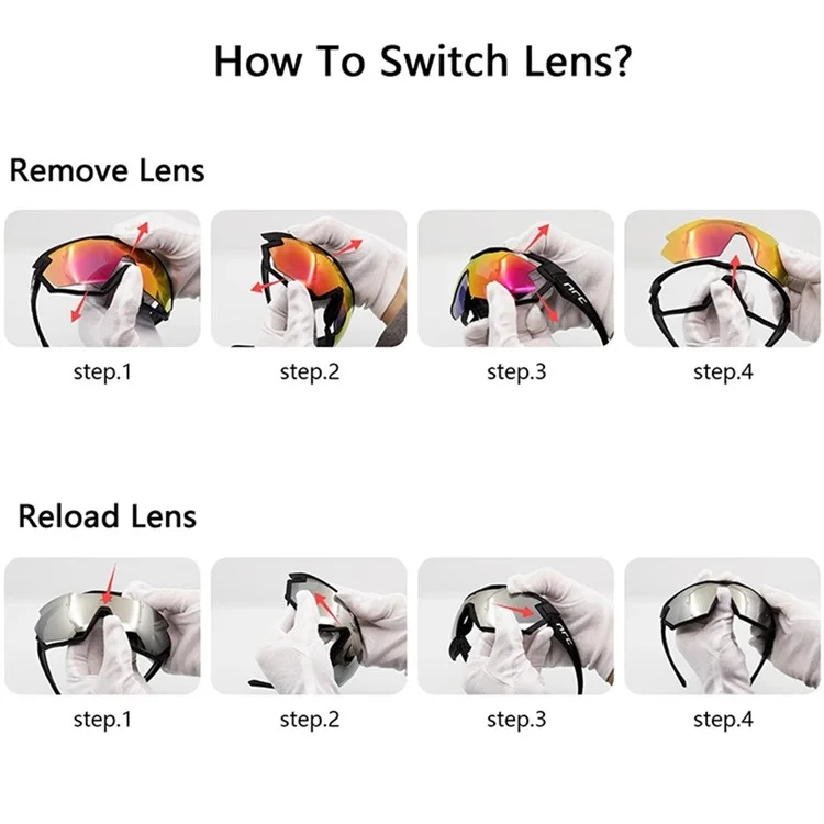 NRC X2 Sunglasses TR90 Frame Cycling Glasses with 3 Interchangeable Lenses - Red / Black
