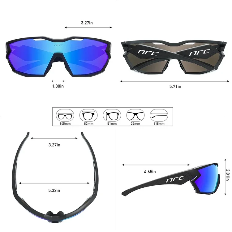 NRC X2 Sunglasses TR90 Frame Cycling Glasses with 3 Interchangeable Lenses - Red / Black