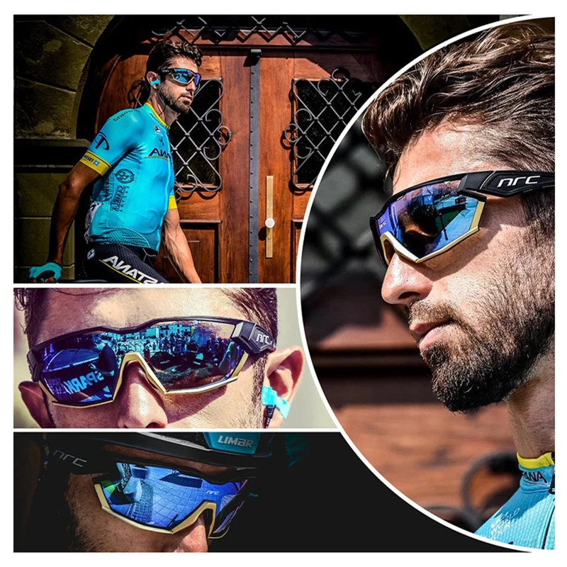 NRC X2 Sunglasses TR90 Frame Cycling Glasses with 3 Interchangeable Lenses - Blue / White