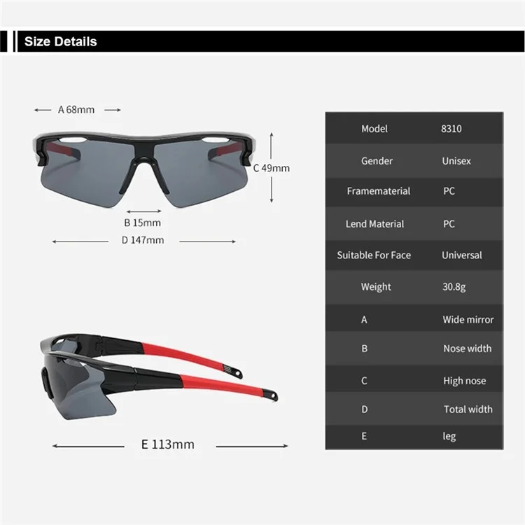 Gafas de sol para ciclismo al aire libre de 8310, ligeras y para mujer - Montura blanca / Lente azul