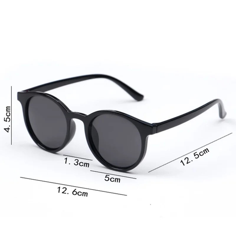 Boy Girl Glasses Round Frame Sunglasses Goggles Outdoors Sun Glasses for Children Age 3-10 Years - Beige / Black