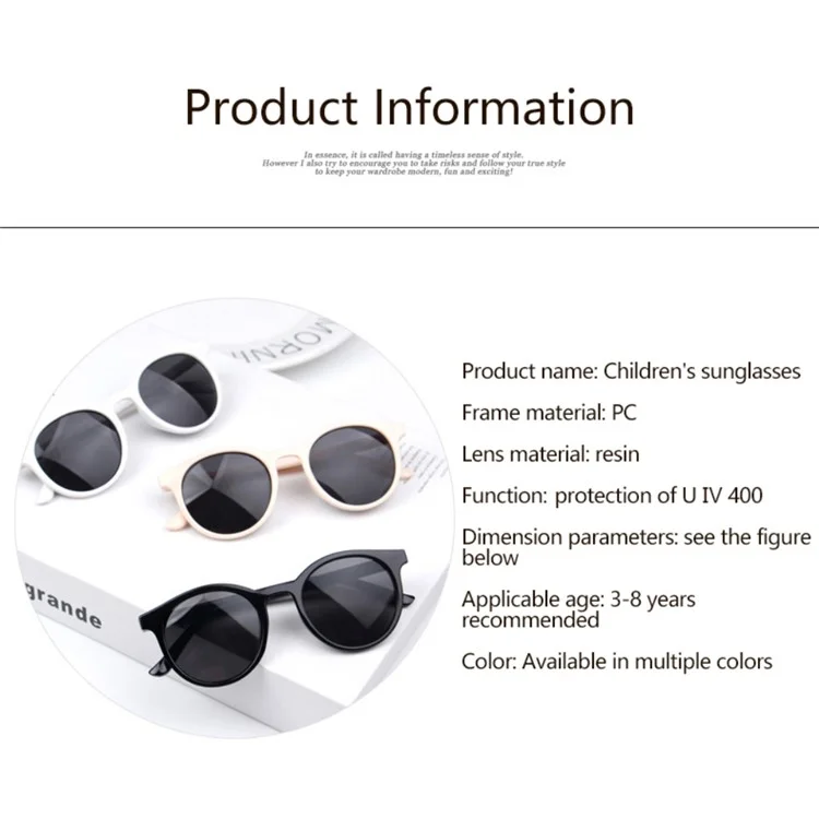 Boy Girl Glasses Round Frame Sunglasses Goggles Outdoors Sun Glasses for Children Age 3-10 Years - Black / Ocean Blue