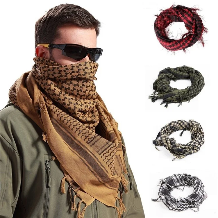 Men Military Shemagh Neck Scarf Cotton Arab Head Wrap with Tassel Outdoor Square Shawl - Black