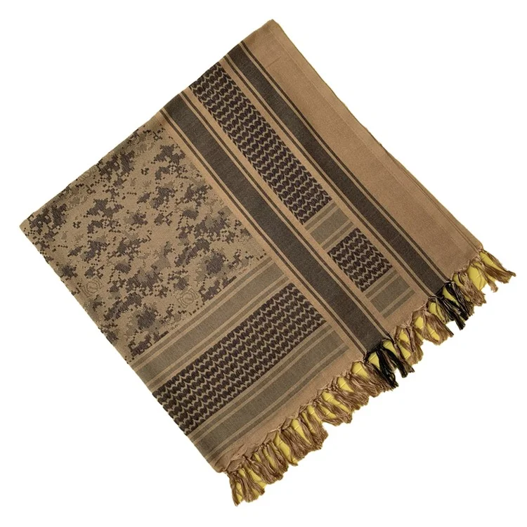 Men Military Shemagh Neck Scarf Cotton Arab Head Wrap with Tassel Outdoor Square Shawl - Camouflage Brown