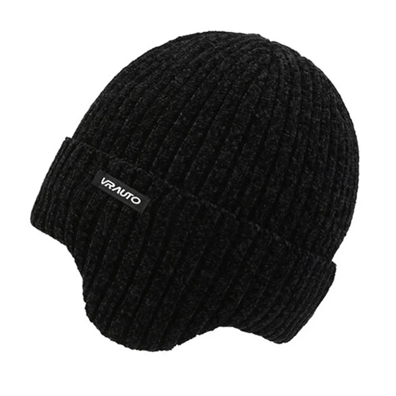 VRAUTO Chenille Beanie Winter Thickened Hat Knit Cap for Cycling, Running - Black