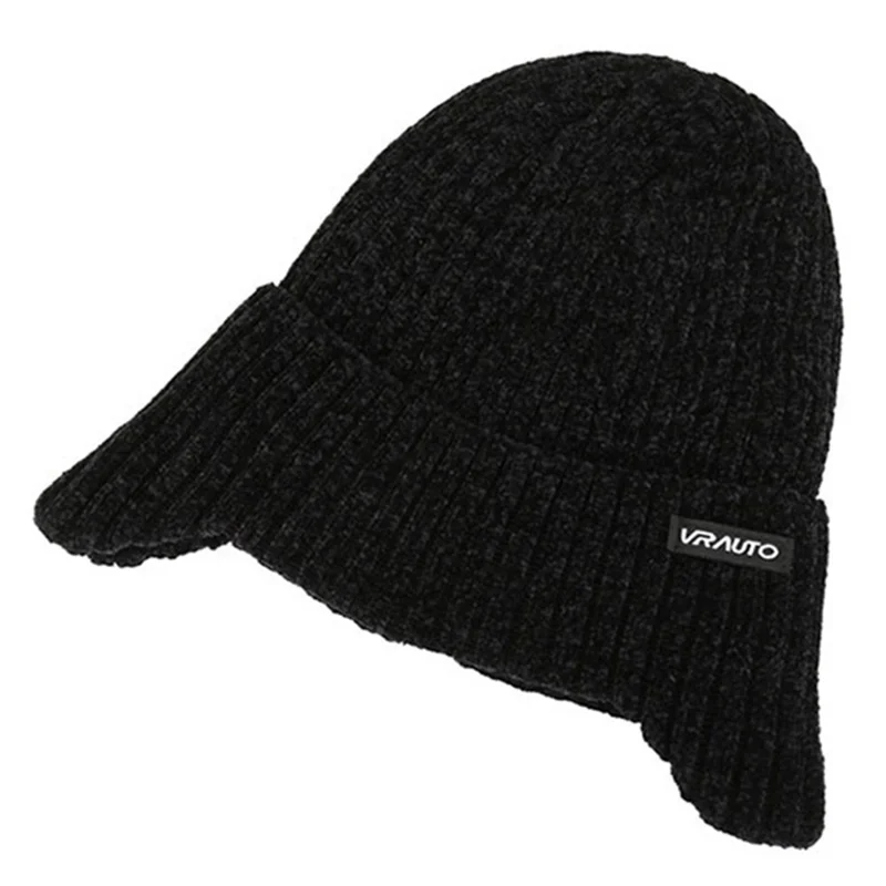 VRAUTO Chenille Beanie Winter Thickened Hat Knit Cap for Cycling, Running - Black